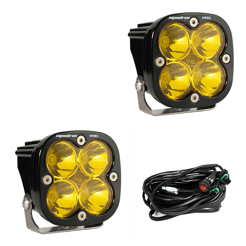Baja Designs Squadron Pro Black LED Auxiliary Light Pod Pair; Spot/Amber
