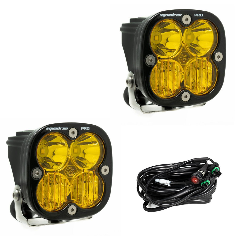 Baja Designs Squadron Pro Black LED Auxiliary Light Pod Pair; Driving Combo/Amber